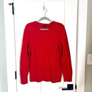 Talbots Bright Red Cable Knit Fuzzy Long Sleeve Crew Neck Holiday Sweater L